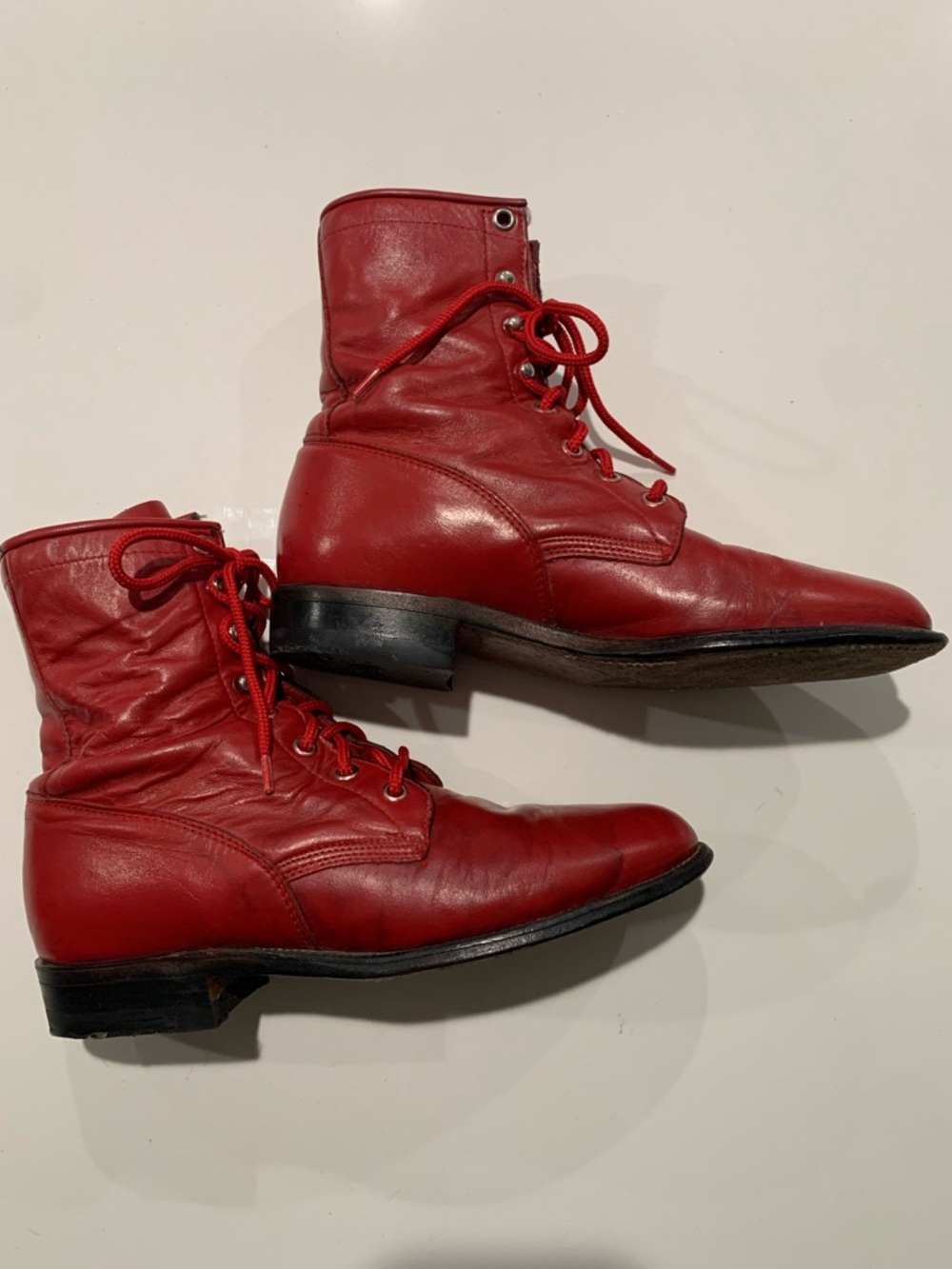 Justin Roper L503 Red Leather Western Lace-Up Boots, Vintage Granny, 6.5B - Picture 2 of 8